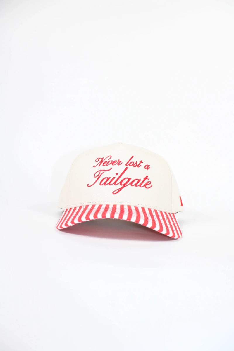 Never Lost a Tailgate Red Stripe Hat - Game Day Apparel - Caps Adjustable