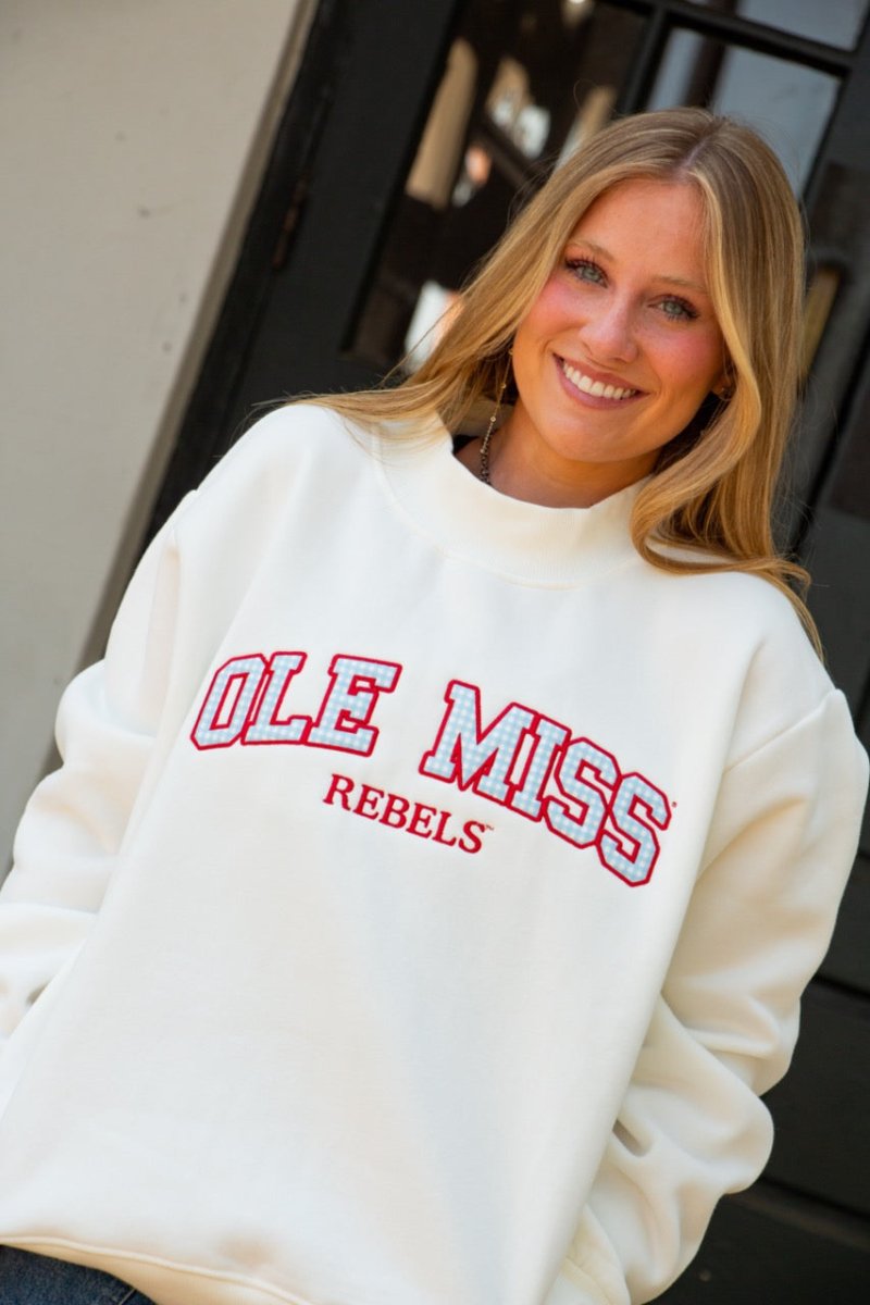 Ole Miss Gingham Mock Neck - Game Day Apparel - Sweatshirts