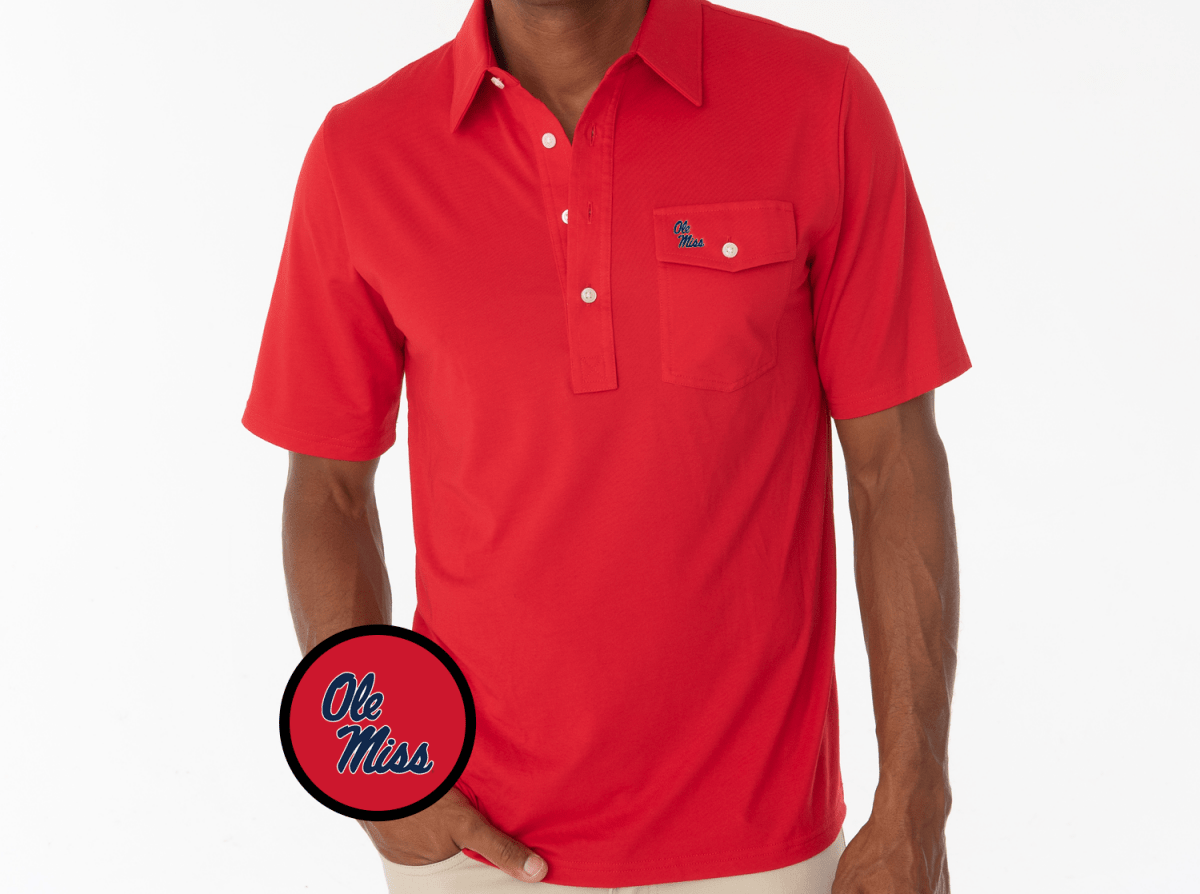 Ole Miss Helmet Script Criquet Performance Players Polo - Game Day Apparel - 