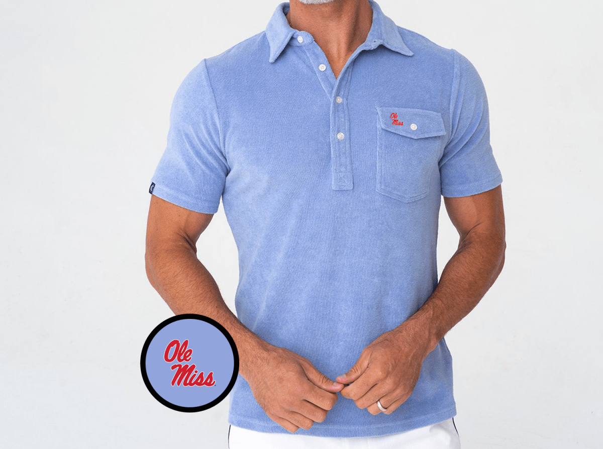 Ole Miss Helmet Script Criquet Terrycloth Players Polo - Game Day Apparel - 