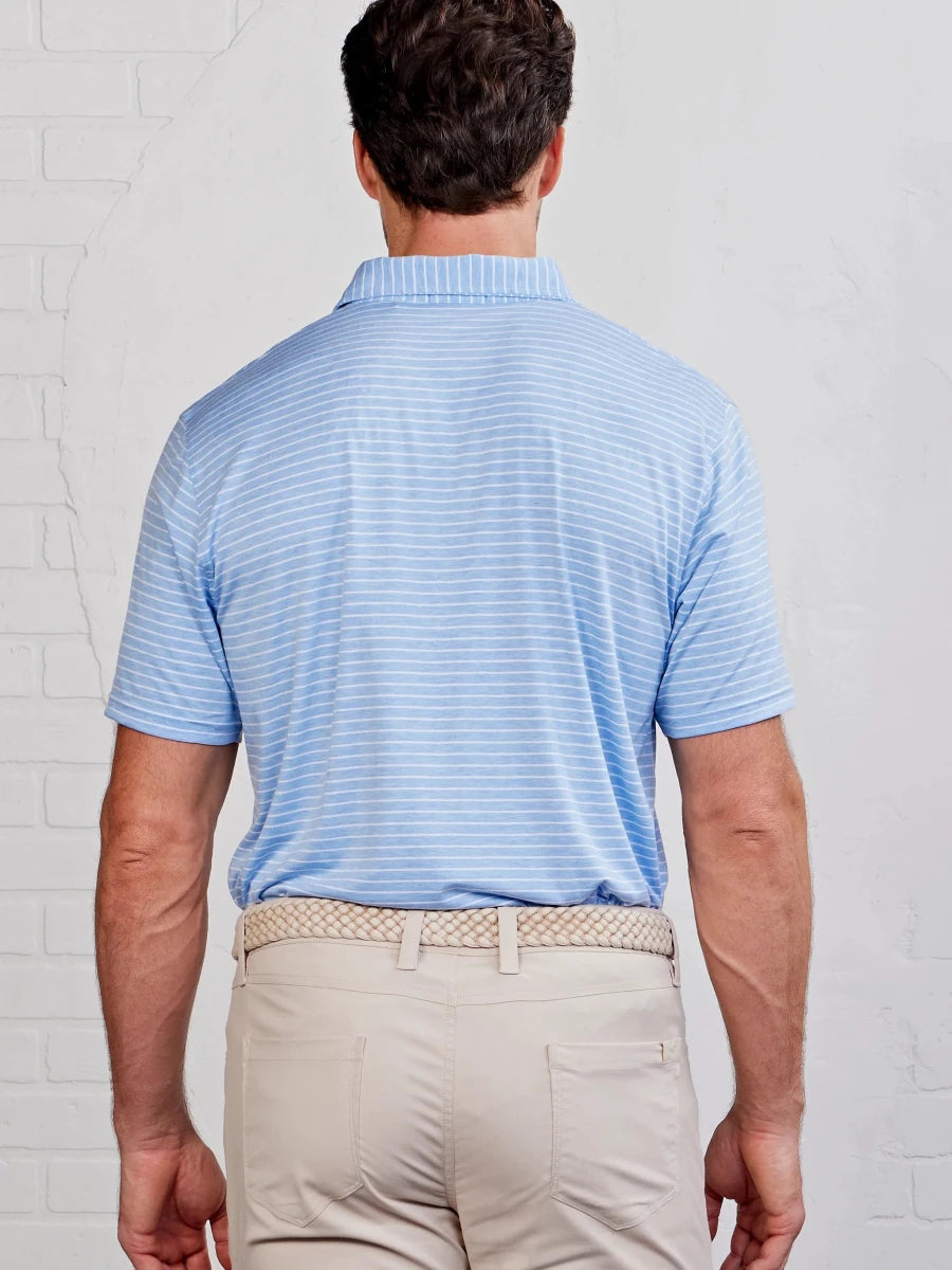 Ole Miss Helmet Script Tasc Cloud Brookline Stripe Polo - Game Day Apparel - Polos