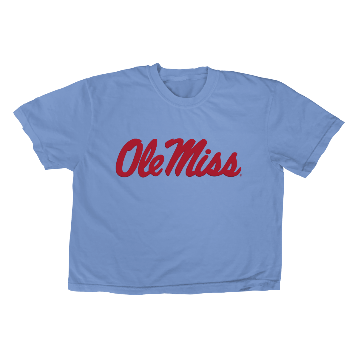 Ole Miss Light Blue Script Boxy Crop T-Shirt - Game Day Apparel -