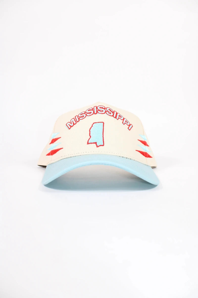 Ole Miss Mississippi Light Blue & Cream Hat - Game Day Apparel - Caps Adjustable
