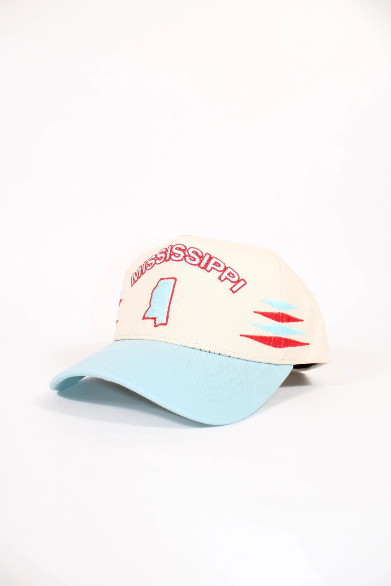 Ole Miss Mississippi Light Blue & Cream Hat - Game Day Apparel - Caps Adjustable