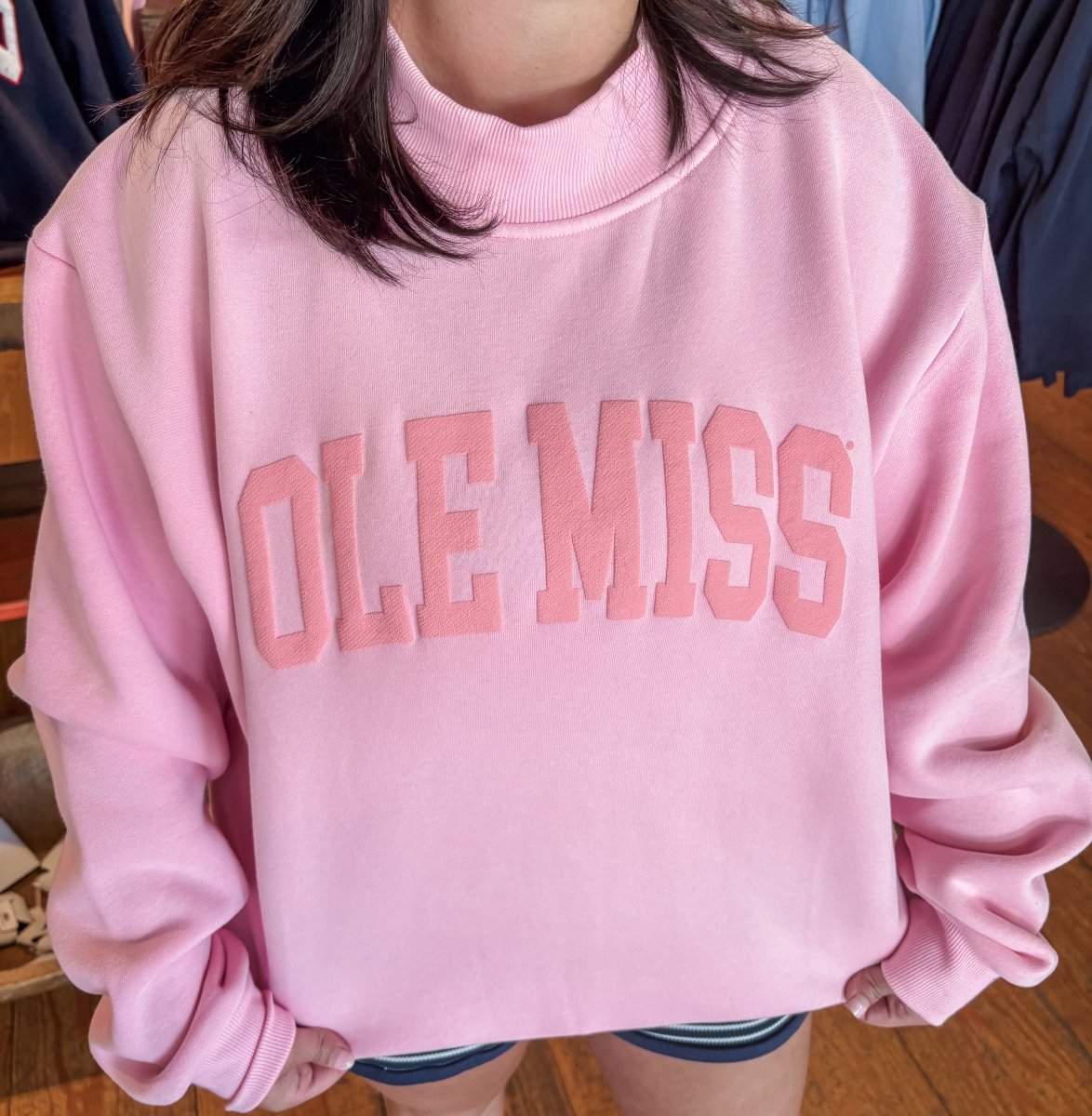 Ole Miss Mock Neck Crew Sweatshirt - Game Day Apparel - 
