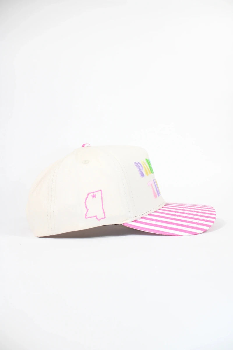 Ole Miss Party in the Sip Pink Stripe Adjustable Hat - Game Day Apparel - Caps Adjustable