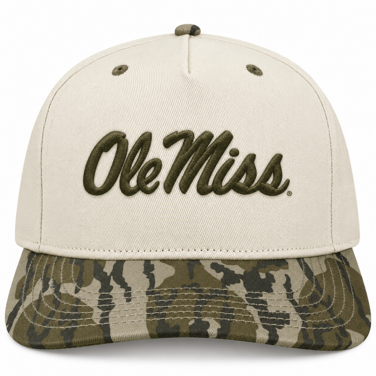 Ole Miss Script Heritage Twill Bottomland Camo Hat - Game Day Apparel - Caps Adjustable