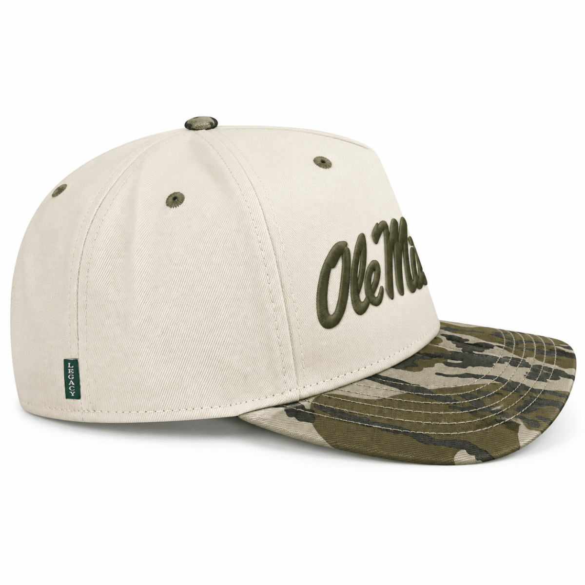 Ole Miss Script Heritage Twill Bottomland Camo Hat - Game Day Apparel - Caps Adjustable