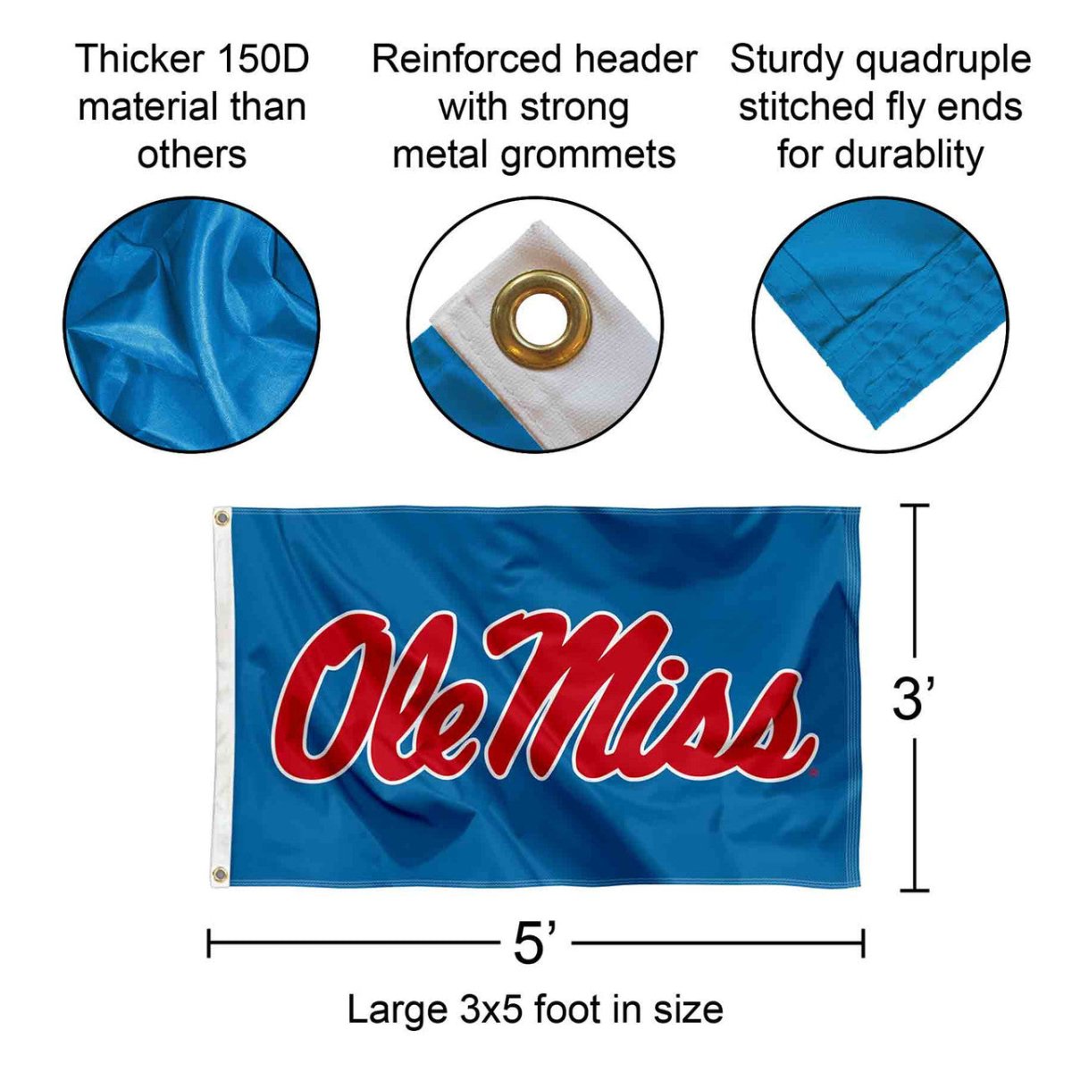 Ole Miss Script Powder Blue Flag - Shop B - Unlimited - novelty flags
