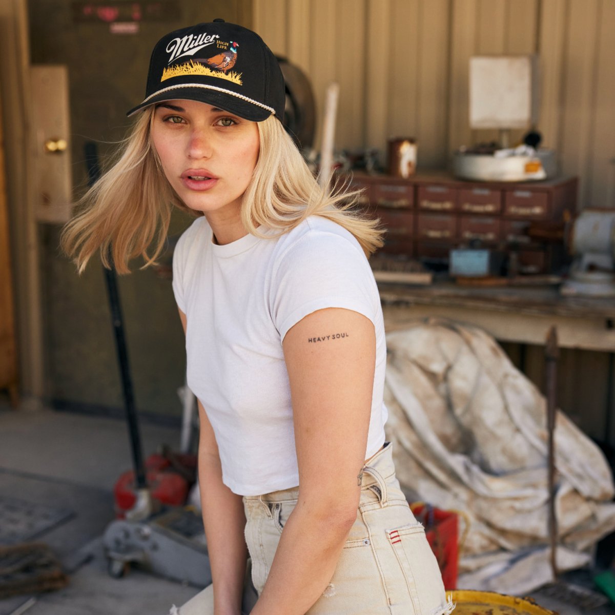 thumbnail image 2 of Blue Denim Snapback Trucker Cap With Embroidered Logo Miller 2 of 10