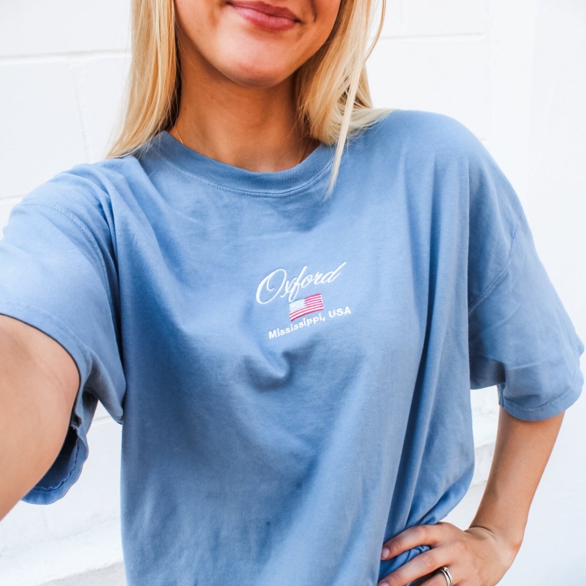 Oxford Vintage Flag Embroidered T-Shirt - Shop B - Unlimited - men tee