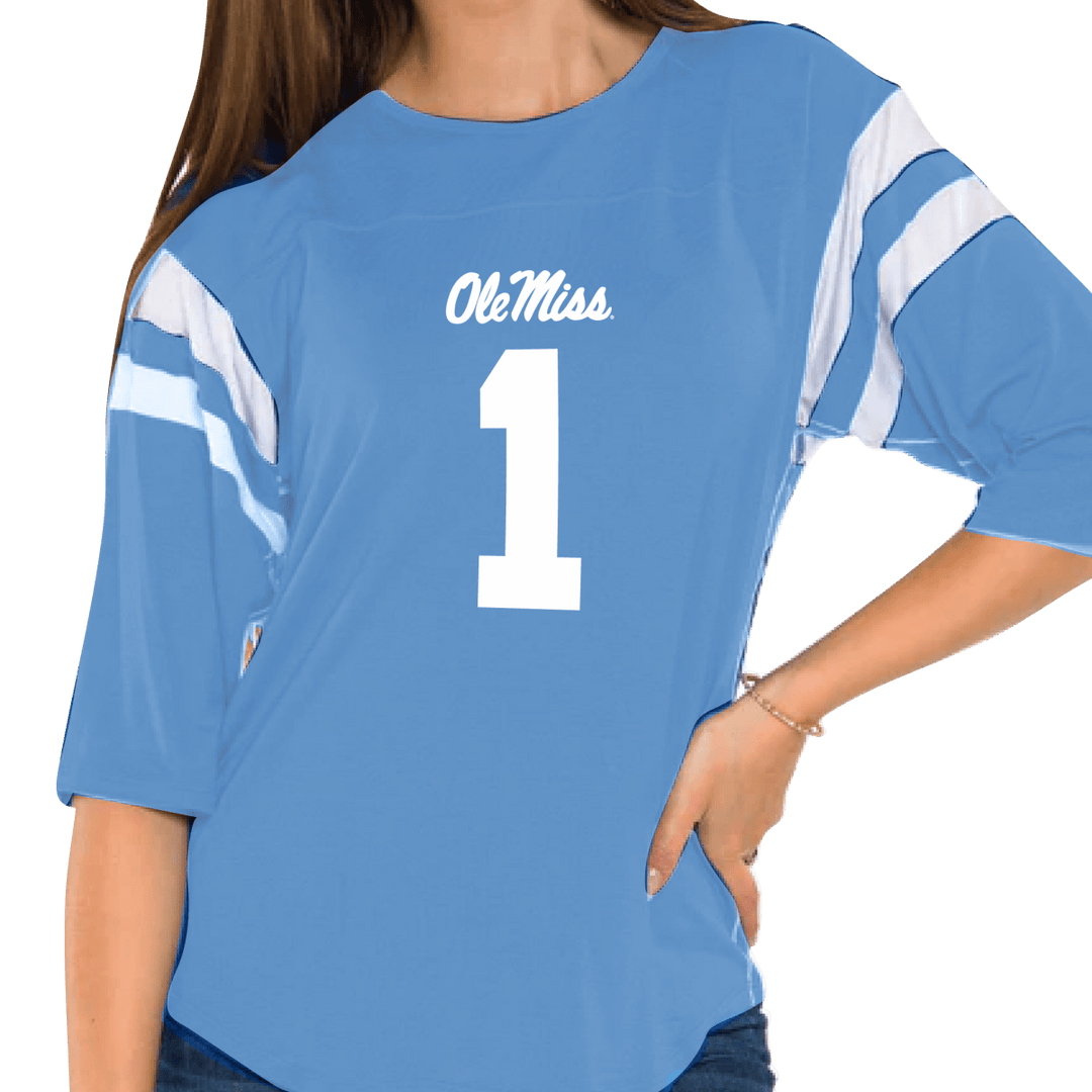 Powder Blue Ole Miss Football Jersey T-Shirt - Shop B - Unlimited - 