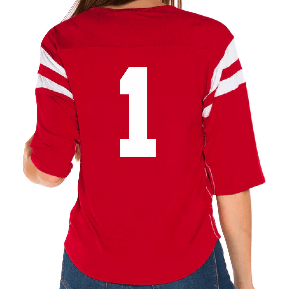 Red Ole Miss Football Jersey T-Shirt - Shop B - Unlimited - 