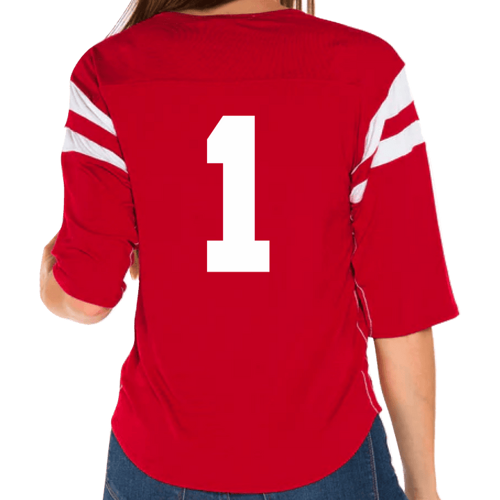 Red Ole Miss Football Jersey T-Shirt - Shop B - Unlimited - 