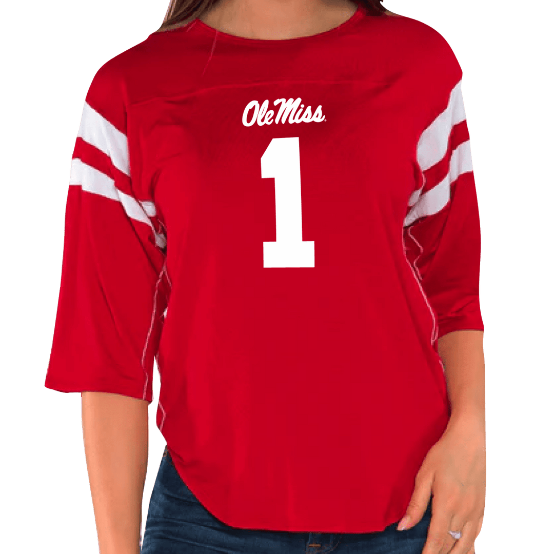 Red Ole Miss Football Jersey T-Shirt - Shop B - Unlimited - 
