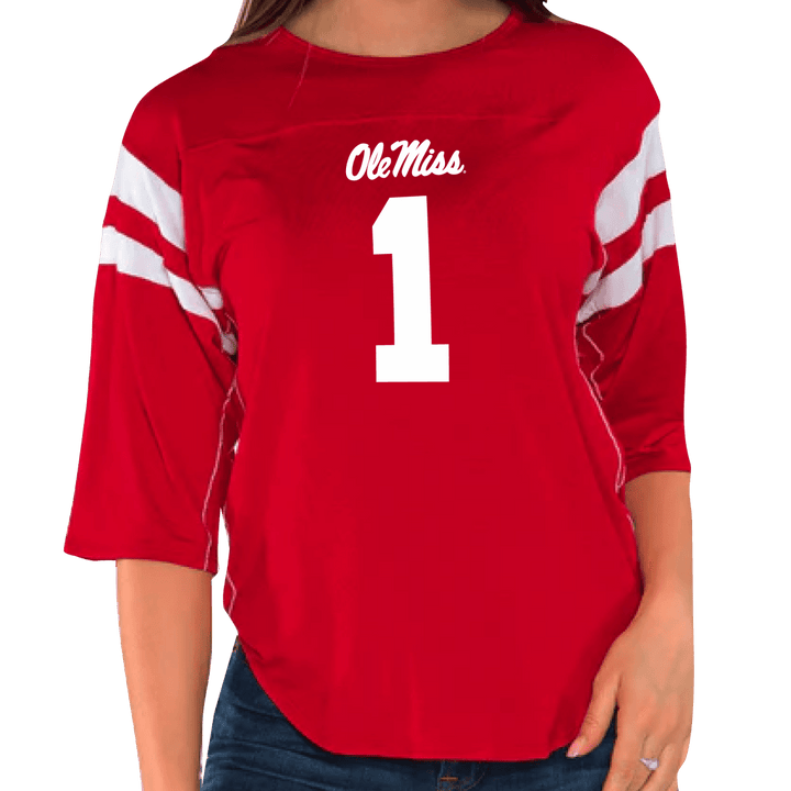 Red Ole Miss Football Jersey T-Shirt - Shop B - Unlimited - 