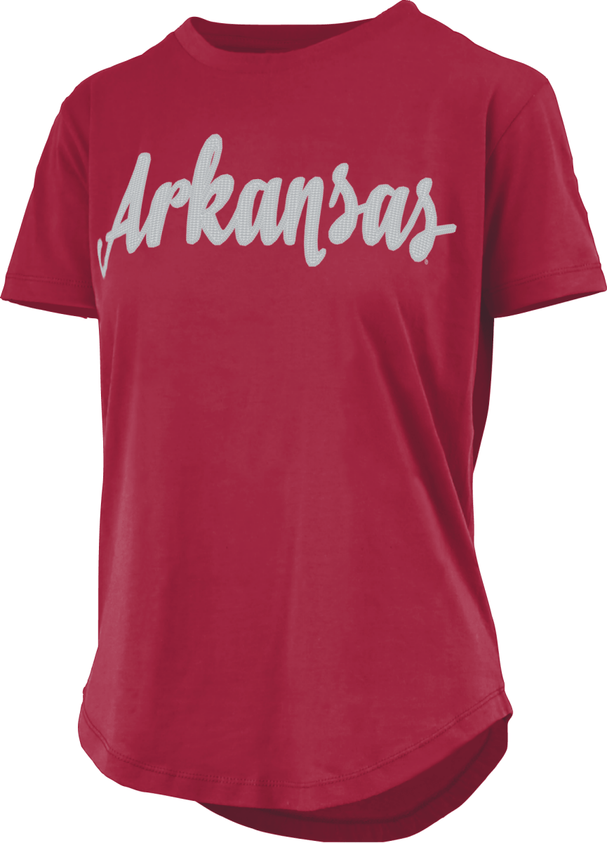 Arkansas Pressbox Script Sequins T - Shirt - Shop B - Unlimited - women tee