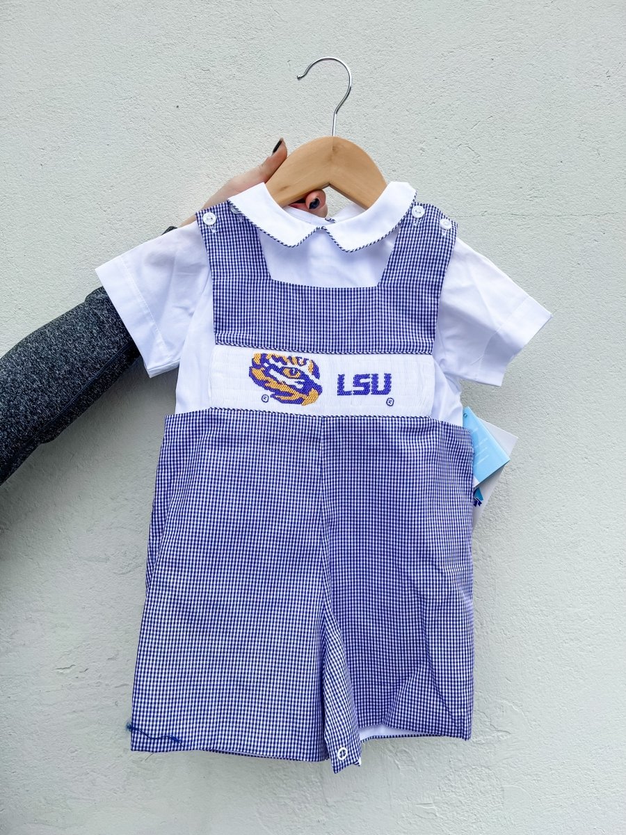 Louisiana State University Gingham Jon Jon and Short Sleeve White Shirt - Shop B - Unlimited - youth infant