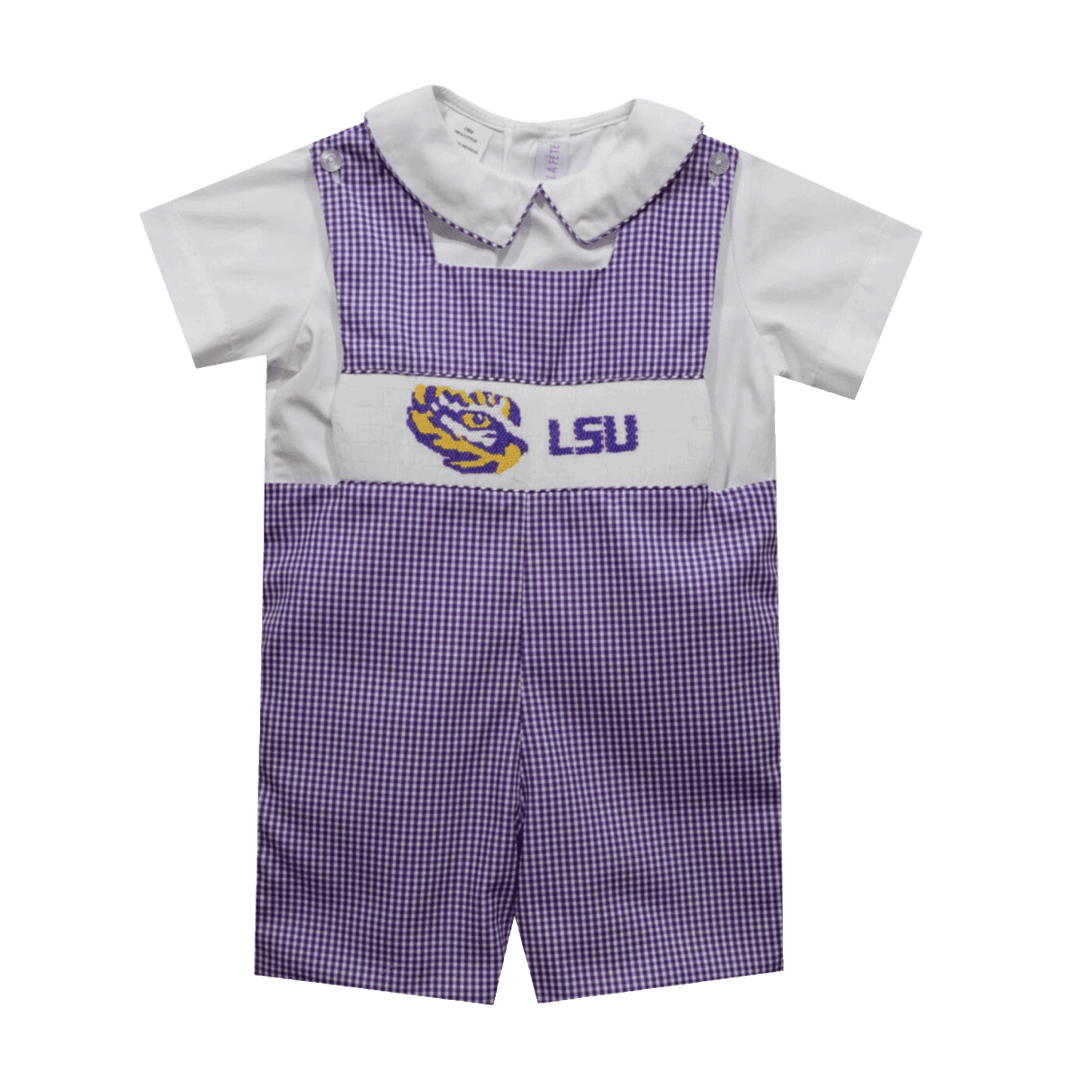 Louisiana State University Gingham Jon Jon and Short Sleeve White Shirt - Shop B - Unlimited - youth infant