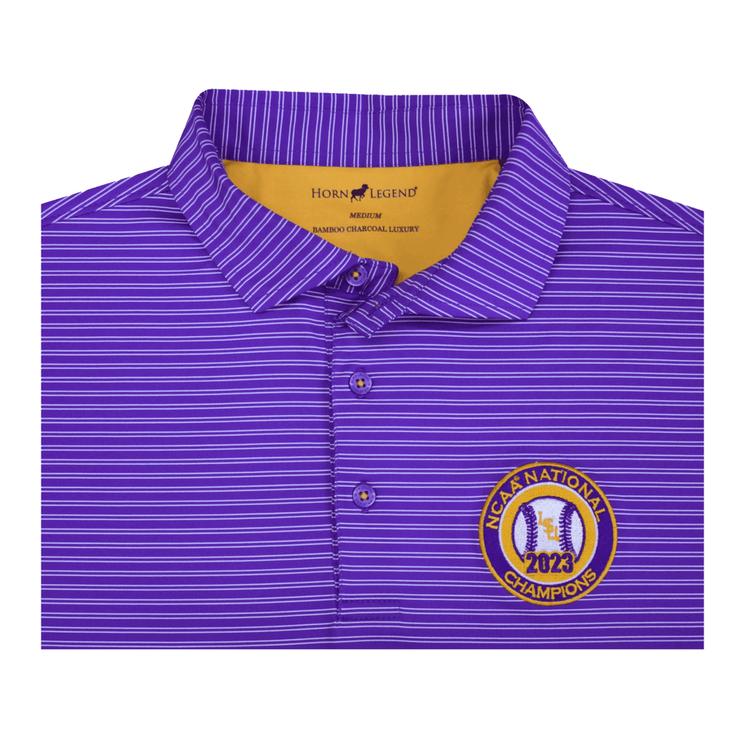 Louisiana State University Horn Legend Baseball National Champions Stripe Polo - Shop B - Unlimited - men resort