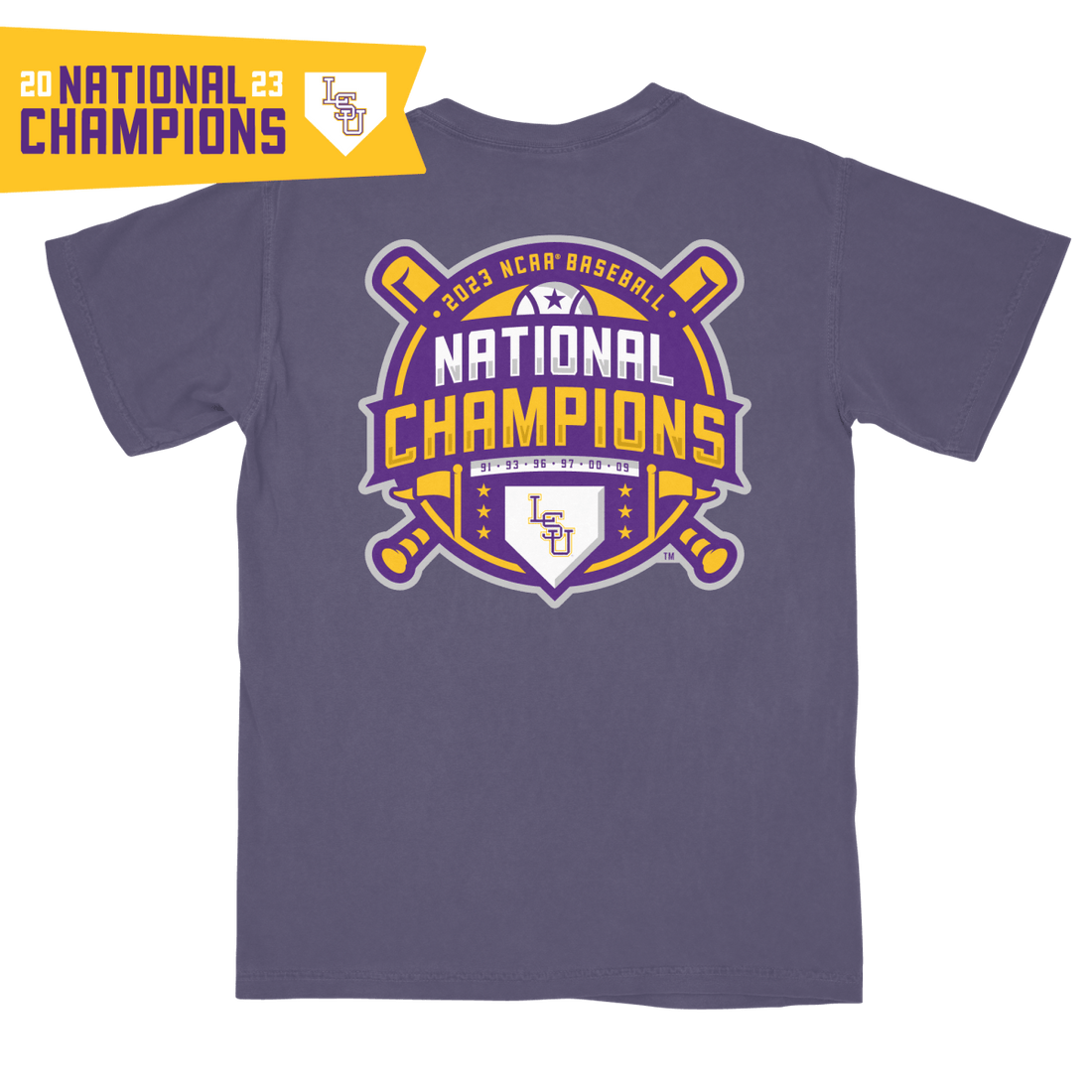 LSU Tigers 2023 Baseball National Champions Logo Pocket TShirt