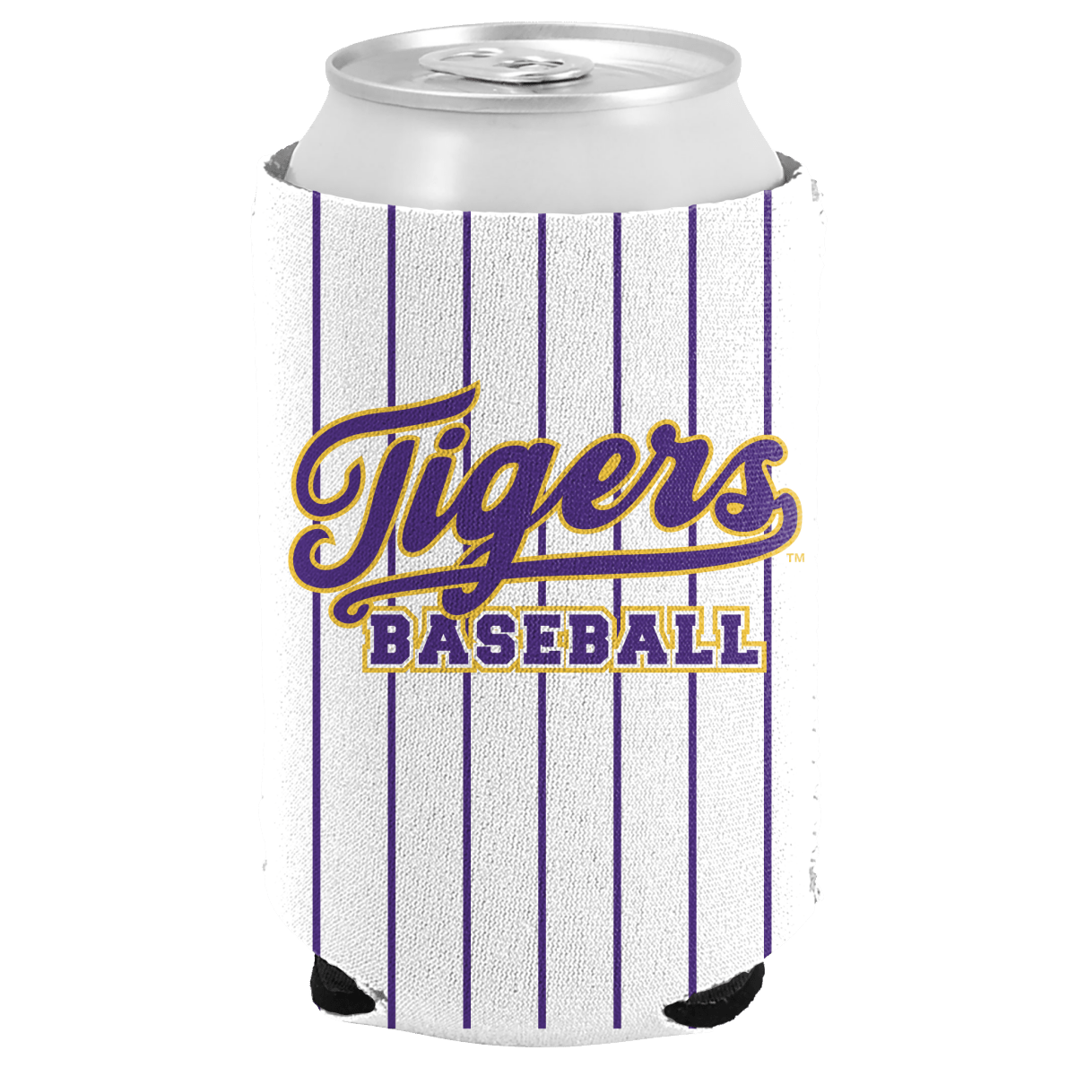 LSU Tigers Baseball Pinstripe Can Cooler - Shop B - Unlimited - novelty drinkware