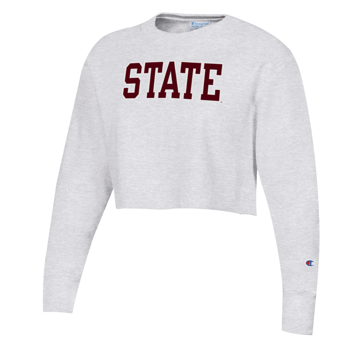 Mississippi State University Bold Letter Applique Reverse Weave Cropped Crewneck - Shop B-Unlimited