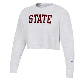 Mississippi State University Bold Letter Applique Reverse Weave Cropped Crewneck - Shop B-Unlimited
