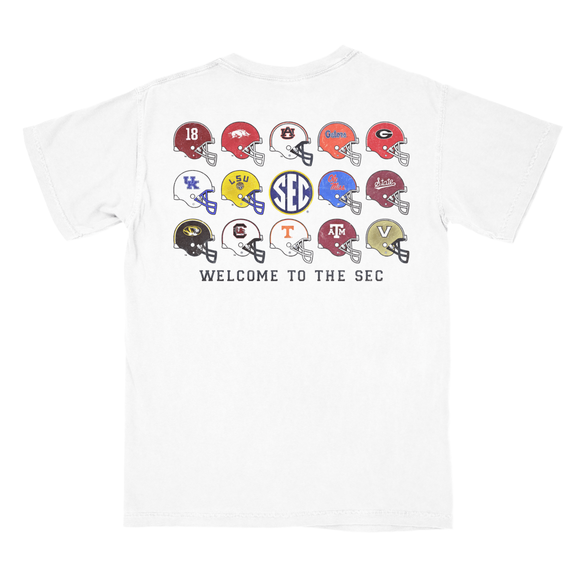 Mississippi State University SEC Football Helmets Pocket T-Shirt - Shop B-Unlimited