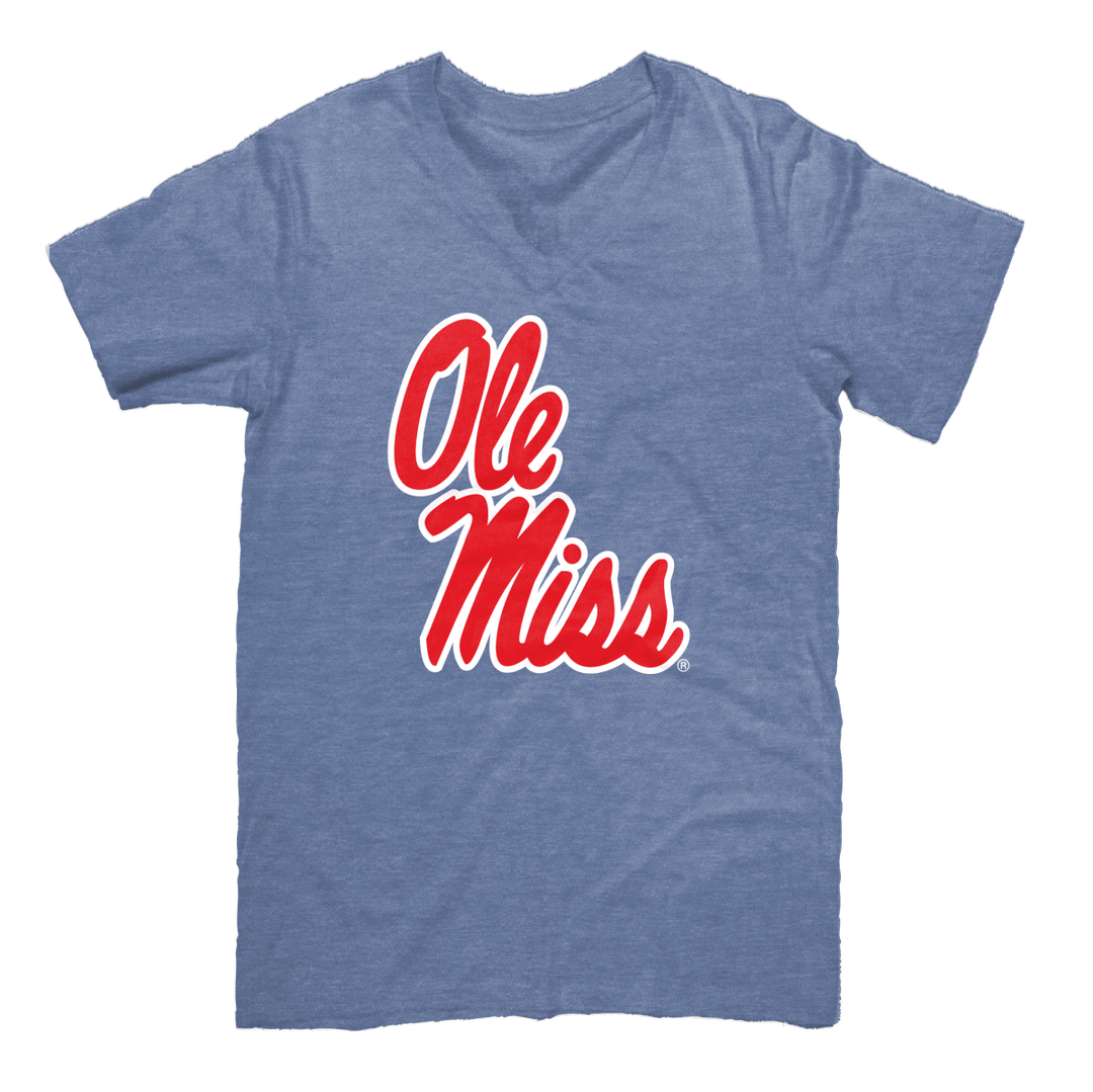 Ole Miss Helmet Script V - Neck T - Shirt - Shop B - Unlimited - men tee