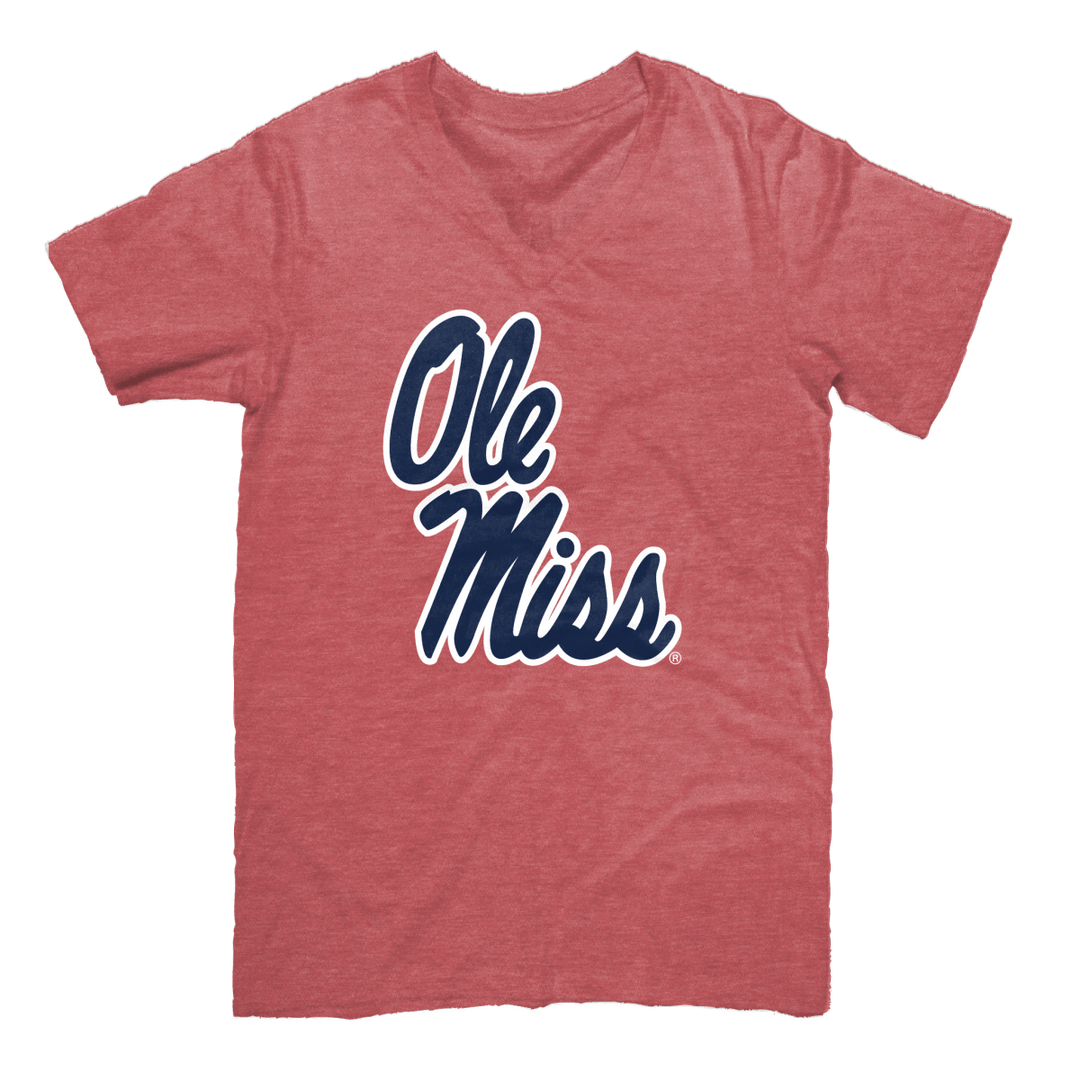 Ole Miss Helmet Script V - Neck T - Shirt - Shop B - Unlimited - men tee