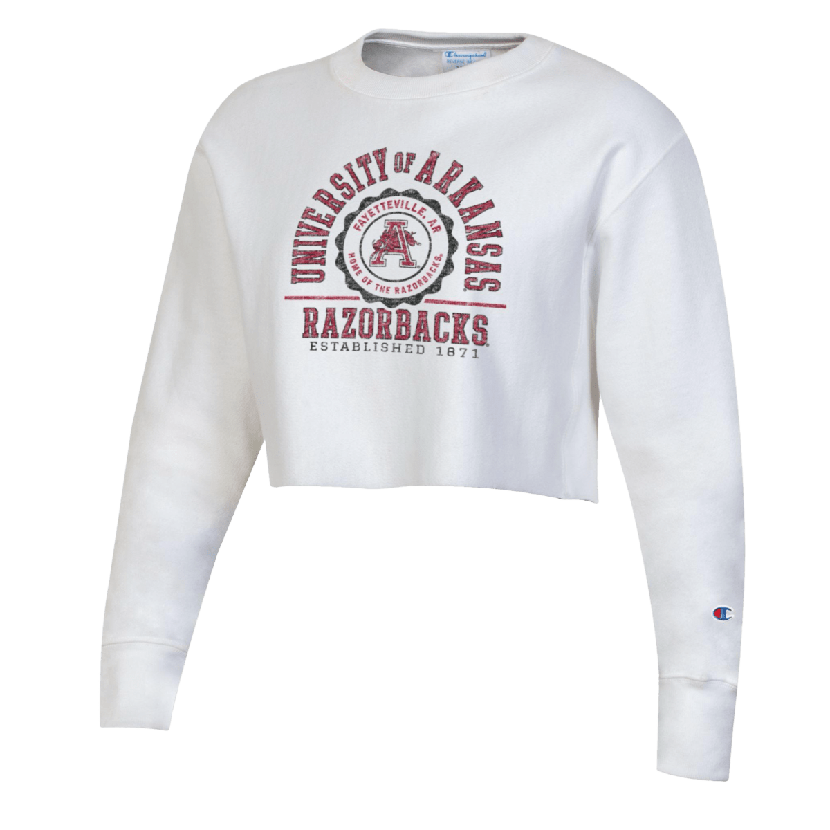 University of Arkansas Arched Reverse Weave Cropped Sweatshirt - Shop B - Unlimited - women fleece