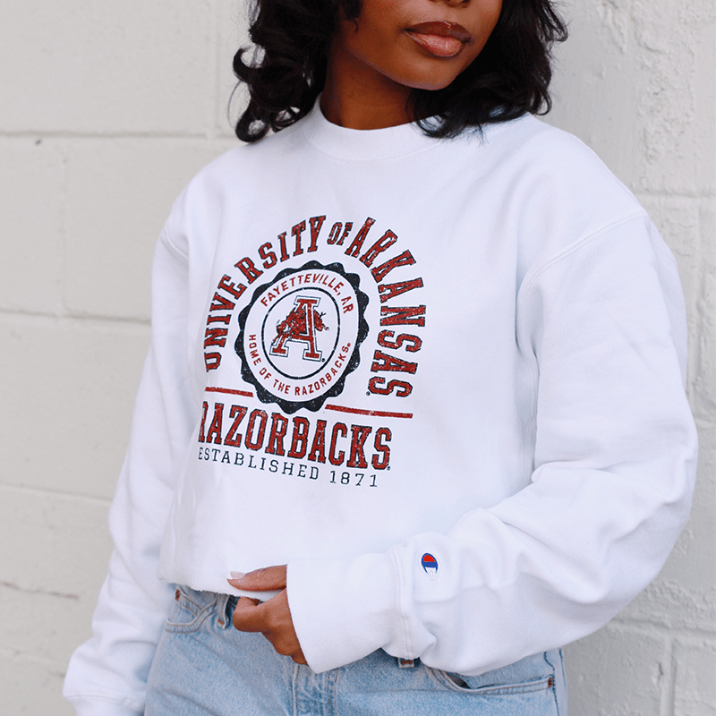 University of Arkansas Arched Reverse Weave Cropped Sweatshirt - Shop B - Unlimited - women fleece