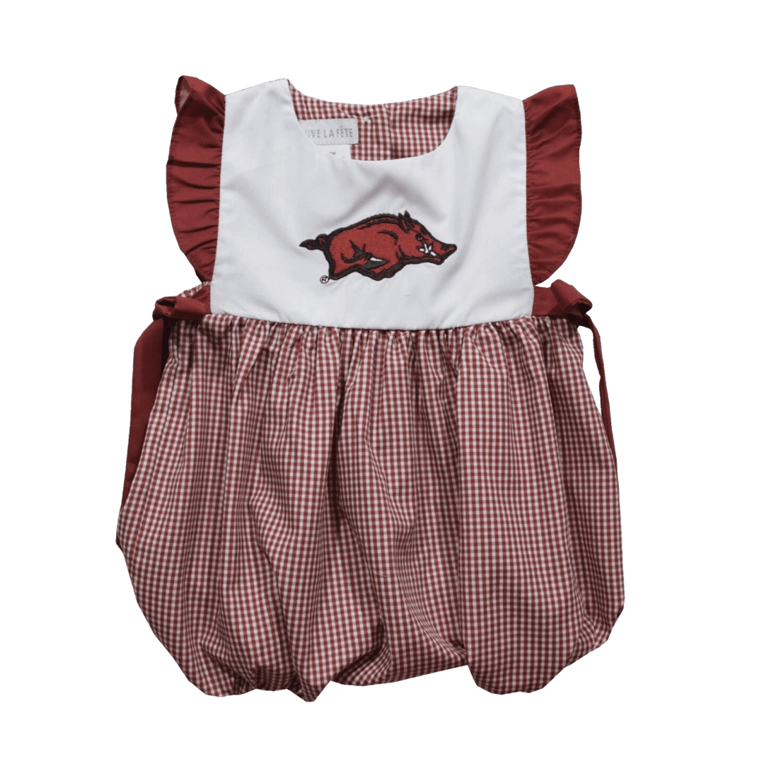 University of Arkansas Gingham Girls Bubble Dress - Shop B - Unlimited - youth infant