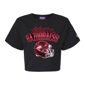 University of Arkansas Glossy Helmet Cropped T-Shirt - Shop B-Unlimited