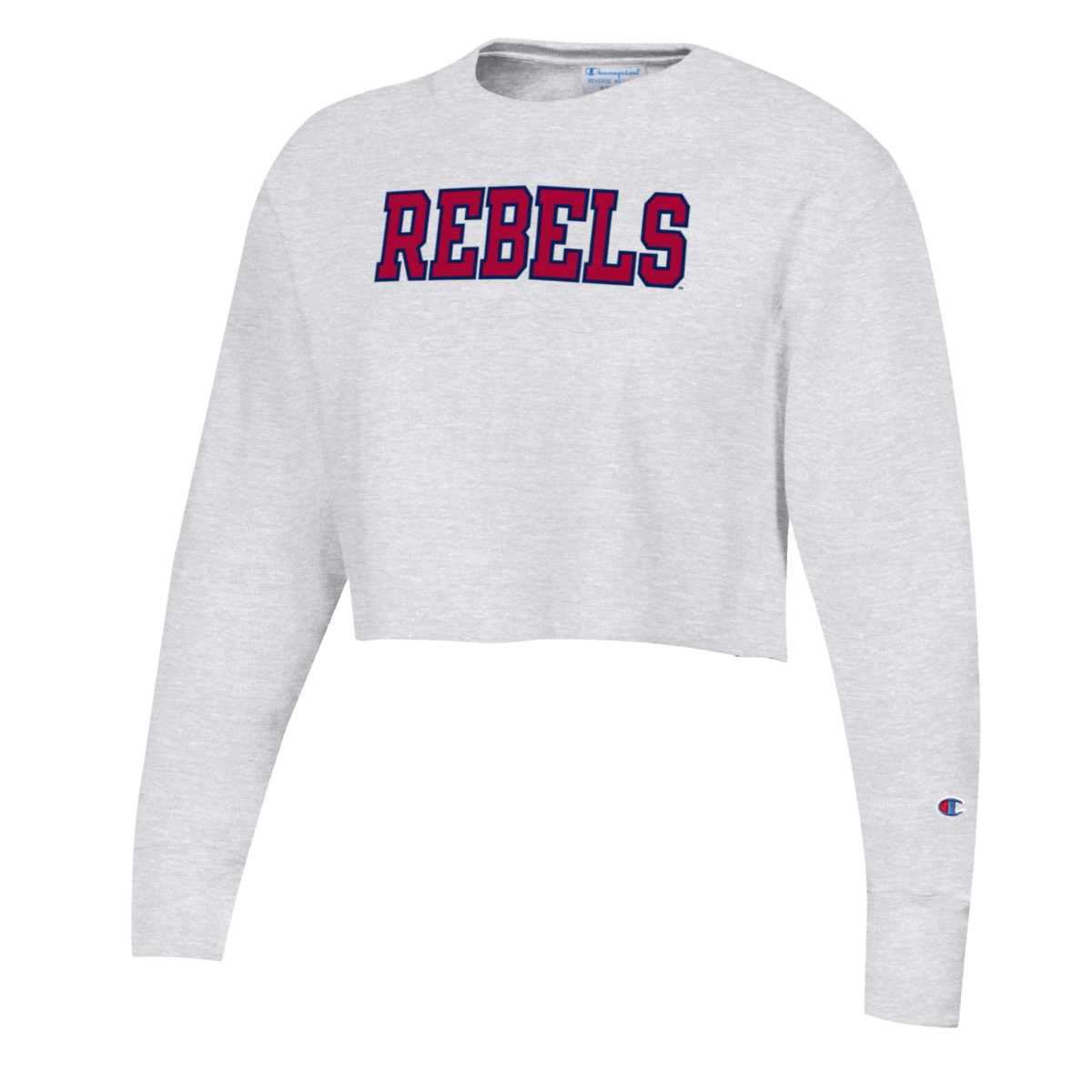 University of Mississippi Bold Letter Applique Reverse Weave Cropped Crewneck - Shop B-Unlimited